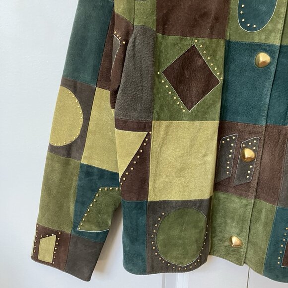 Vintage Dino'z Suede Patchwork Jacket Womens Leather 80s 90s Art to Wear - Picture 3 of 10